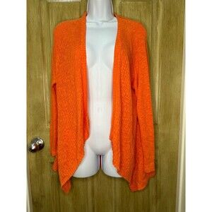 J Jill Womens Sz M Linen Blend Open Front Waterfall Lightweight Cardigan Orange